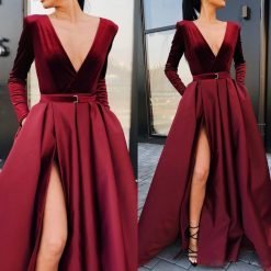 Long Dresses - Velvet Satin Evening Dress