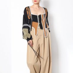 Vintage Coats Patchwork Hit Color Casual Coat 2020 For Women 